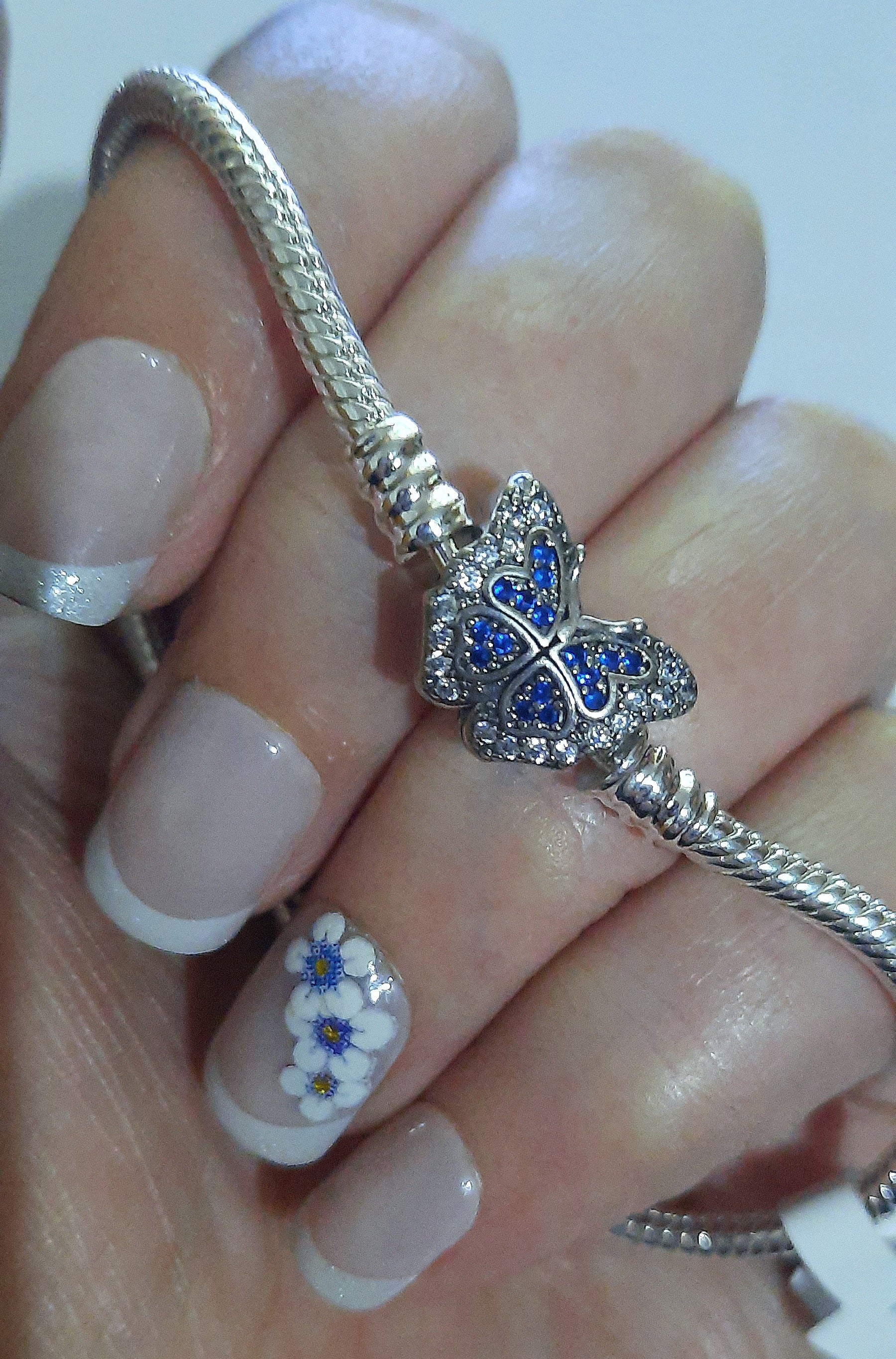 Bracelet 925 Silver Blue Zirconia's Butterfly Charm Bracelet 20cm