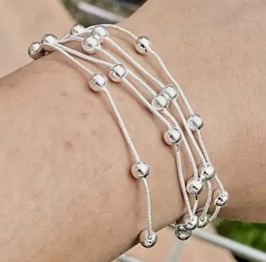 Bracelet 925 Sterling Woven Chains and Small Beads
