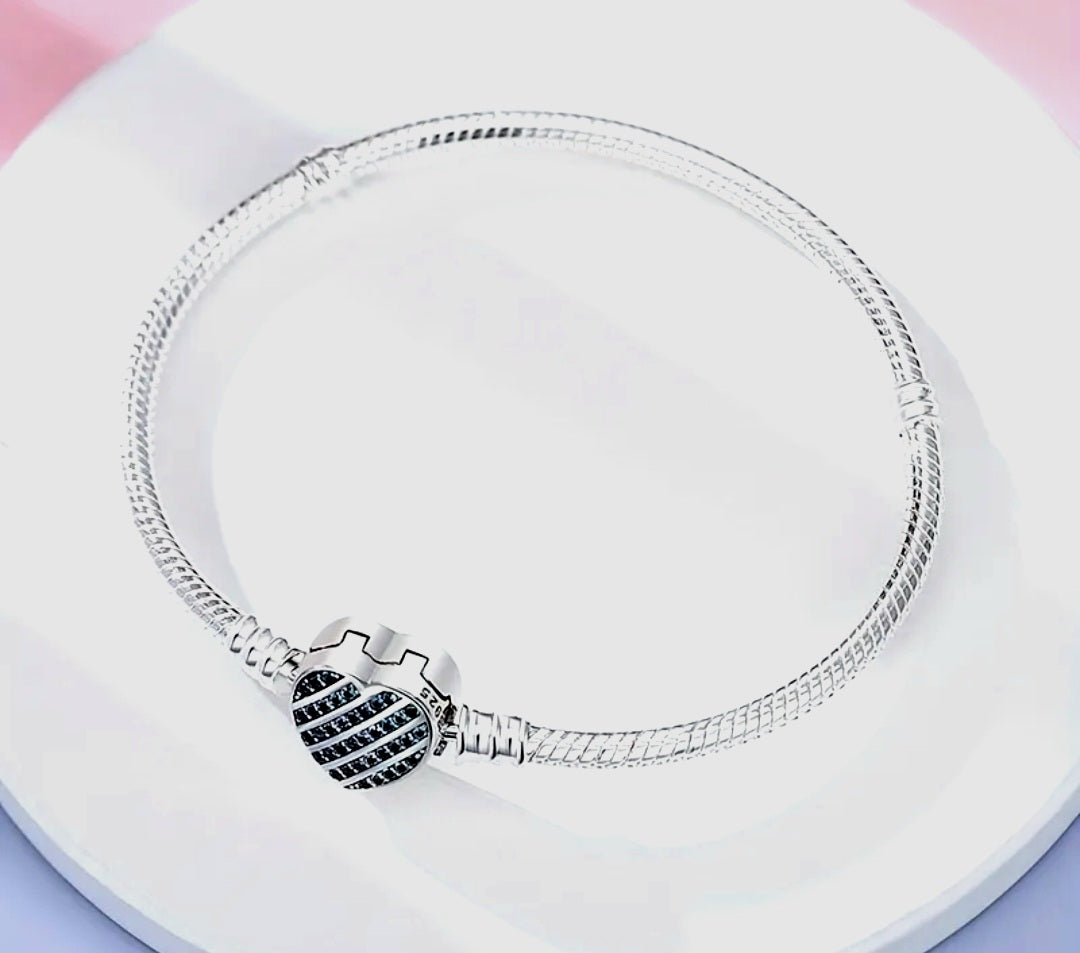 Bracelet 925 Silver Blue Zirconia's Heart Charm Bracelet