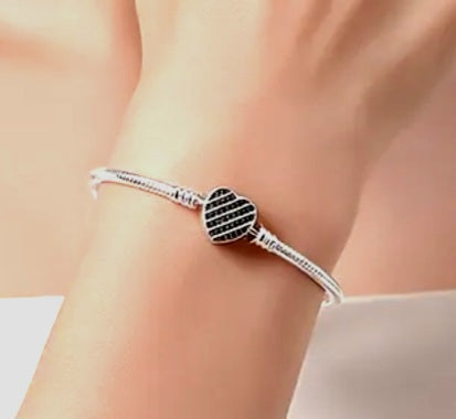 Bracelet 925 Silver Blue Zirconia's Heart Charm Bracelet