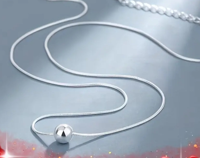 925 Sterling Small Ball Necklace Adjustable Size
