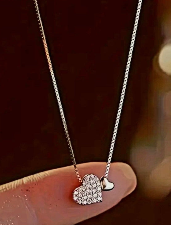 Necklaces 925 Silver Big and Small Heart Necklace Adjustable