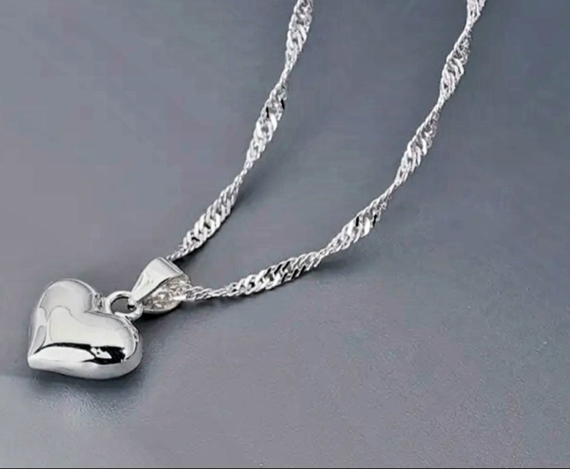 Necklace 925 Silver Solid Heart Necklace adjustable