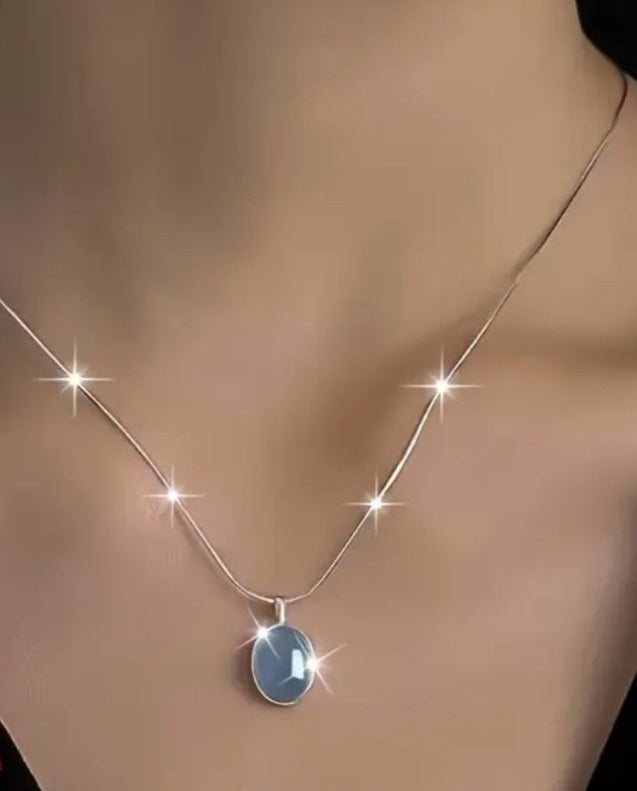 Necklaces 925 Silver Light Blue Opal Pendant Necklace adjustable