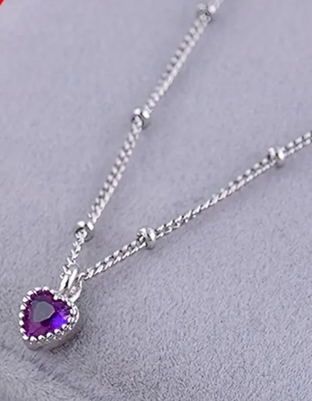 Necklace Small Cut Purple Heart 925 Silver Adjustable