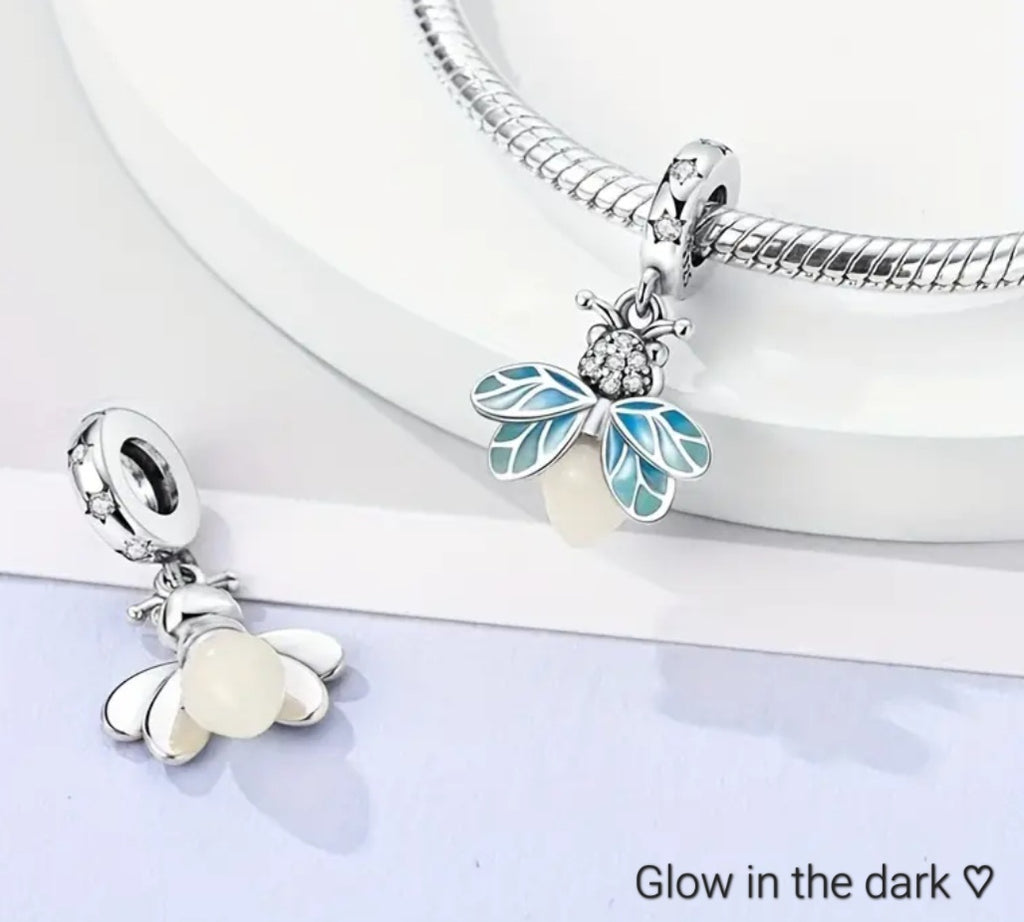 Charms 925 Sterling Silver Glow in the Dark Firefly Charm