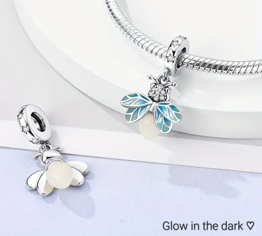 Charms 925 Sterling Silver Glow in the Dark Firefly Charm