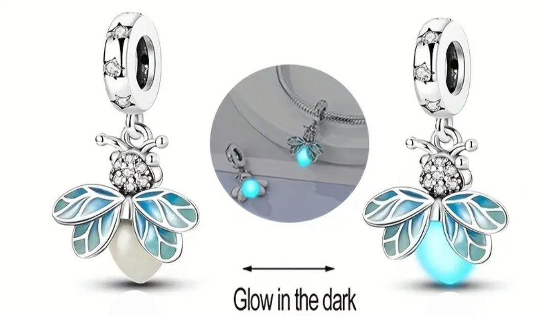 Charms 925 Sterling Silver Glow in the Dark Firefly Charm