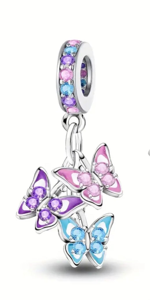 Charms 925 Sterling Silver Pink Blue Purple Butterflies