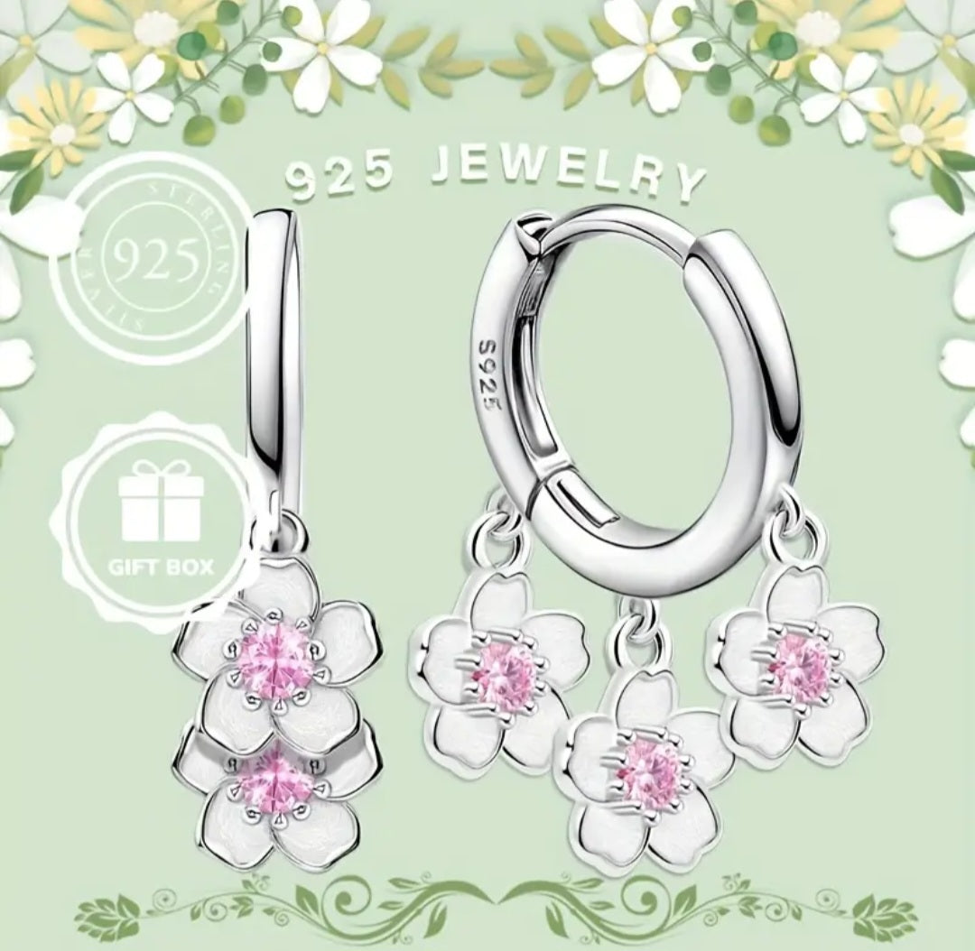 Earrings 925 Sterling Silver Pink Zirconia's Blossoms