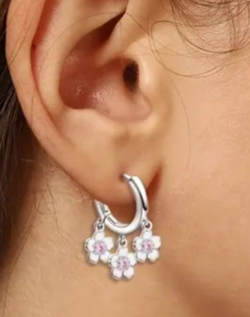 Earrings 925 Sterling Silver Pink Zirconia's Blossoms