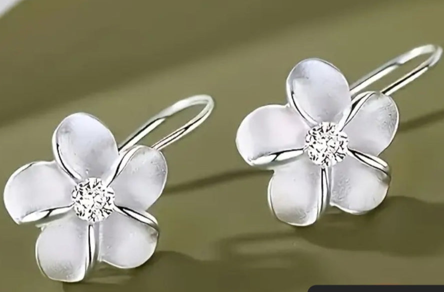Earrings 925 Silver Flower Dangling with Zirconia's