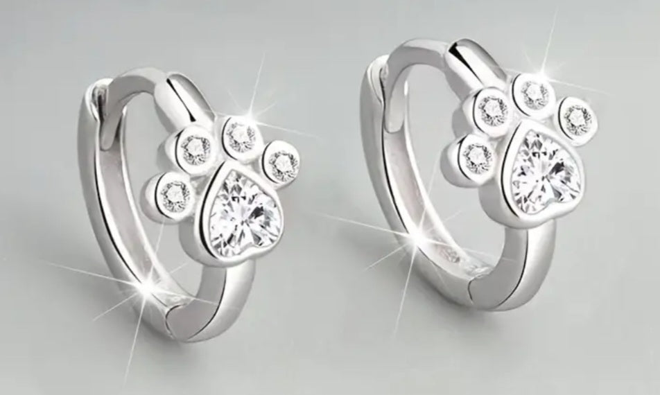 Earrings 925 Silver Paw Zirconia Huggies
