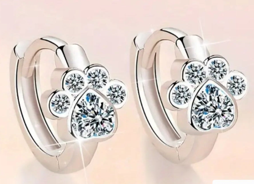 Earrings 925 Silver Paw Zirconia Huggies
