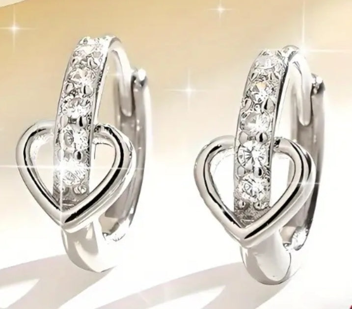 Earrings 925 SSilver Heart and Zirconia Huggies