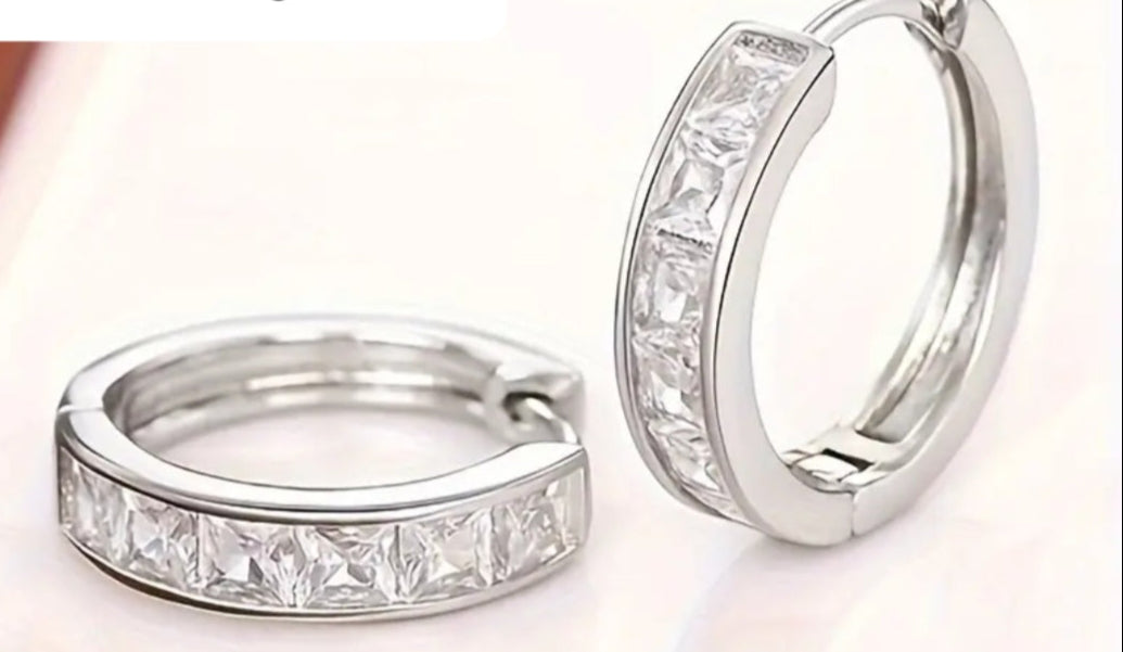 Earrings 925 Silver Zirconia Huggies