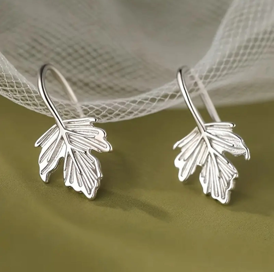 Earrings Small Leaves 925 Silver Dangling