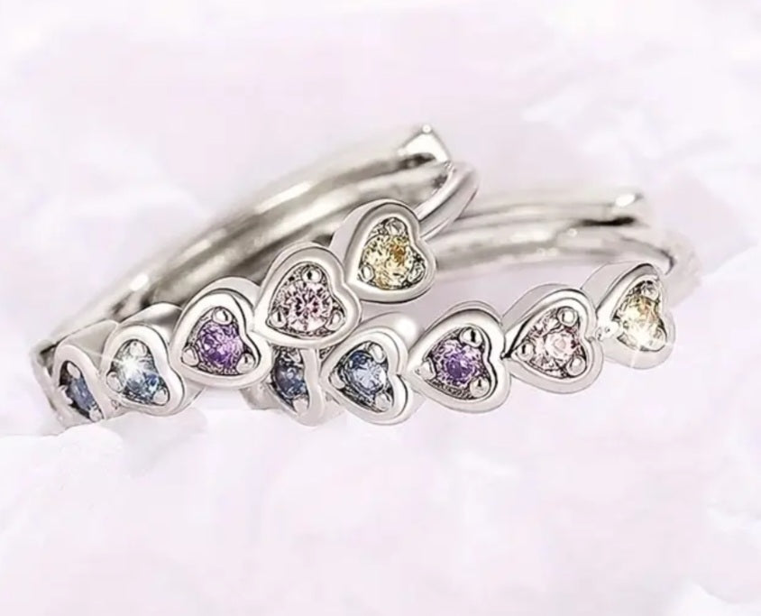 Earrings 925 Silver Soft Multicolor Hearts Huggies