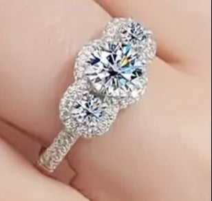 Rings 925 Silver Three Stone Moissanite Ring