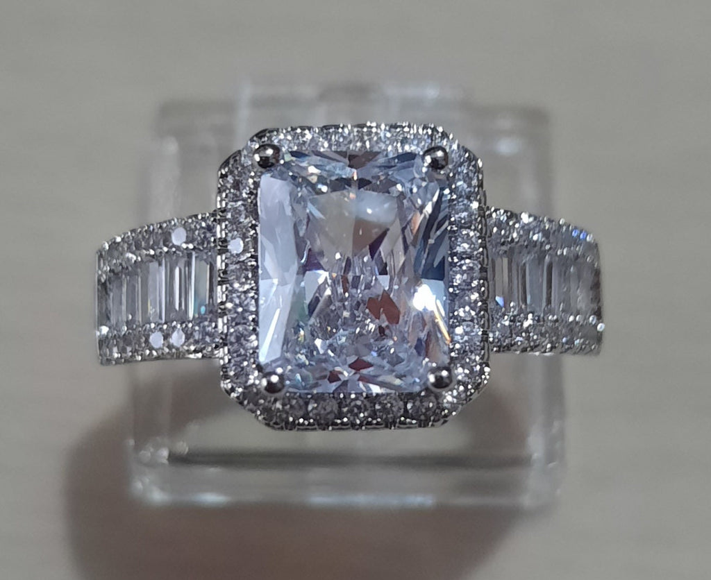 Rings 925 Sterling Silver Rectangle Moissanites Stone and Zirconia's setting