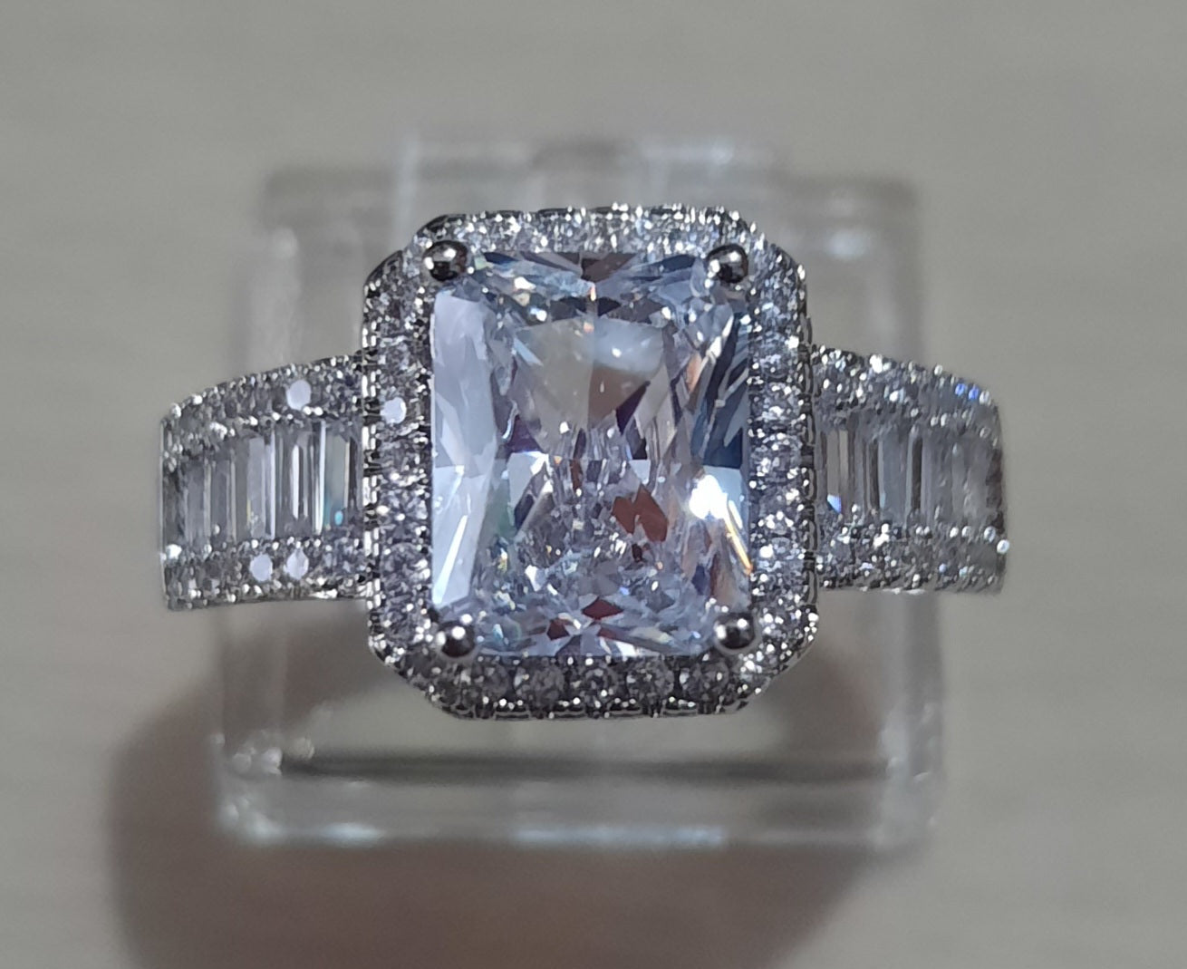 Rings 925 Sterling Silver Rectangle Moissanites Stone and Zirconia's setting