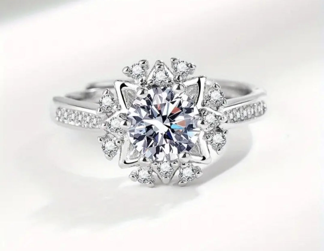 Rings 925 Silver Adjustable Star Flower Snowflake Cut Setting with Zirconia's