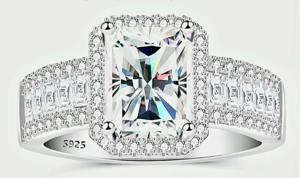 Rings 925 Sterling Silver Rectangle Moissanites Stone and Zirconia's setting