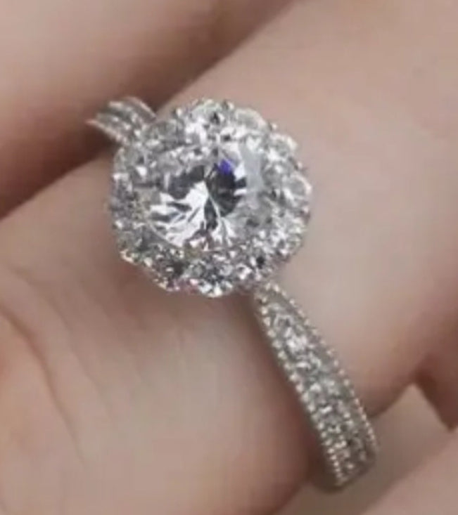 Rings Round Flower Cut 925 Silver Adjustable Moissanite Ring