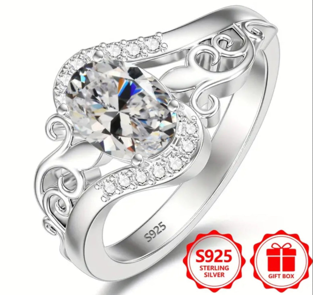 Rings 925 Silver Oval Cut Zirconia's With or Without Filigree Details