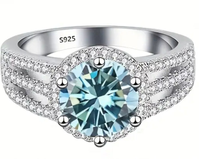 Rings Round Cut 3 Strand Ocean Blue and Zirconia's Ring (8 O/P) Adjuster Available Size 7