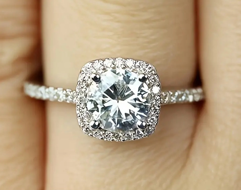 Rings 925 Sterling Silver Square Solitaire Moissanite