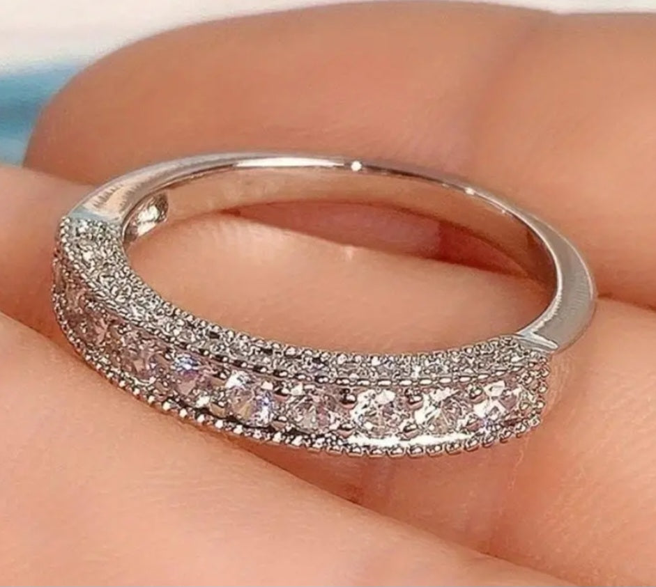Rings 925 Sterling Silver Eternity Ring with Multiple Inlaid Zirconia's