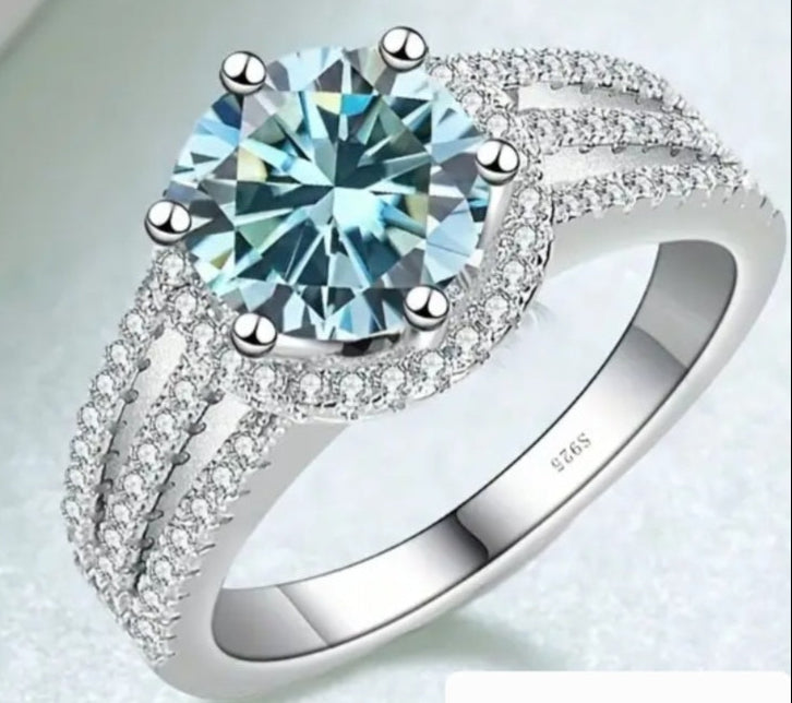 Rings Round Cut 3 Strand Ocean Blue and Zirconia's Ring (8 O/P) Adjuster Available Size 7