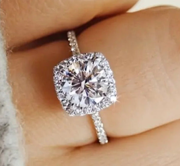 Rings 925 Sterling Silver Square Solitaire Moissanite