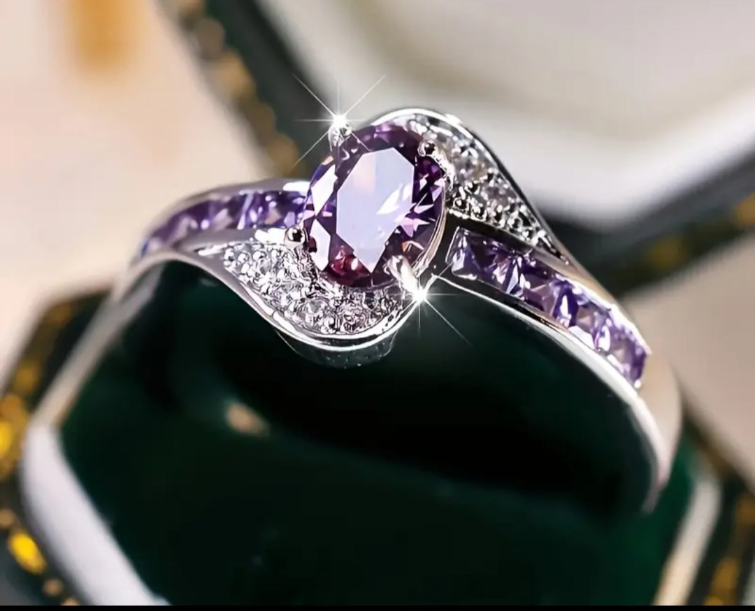 Purple Zirconia Amethyst Ring 925 Sterling