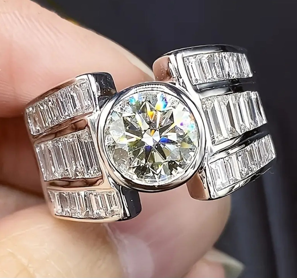 Rings Real Titanium Beautiful Round Cut Moissanite and Triangle Zirconia's