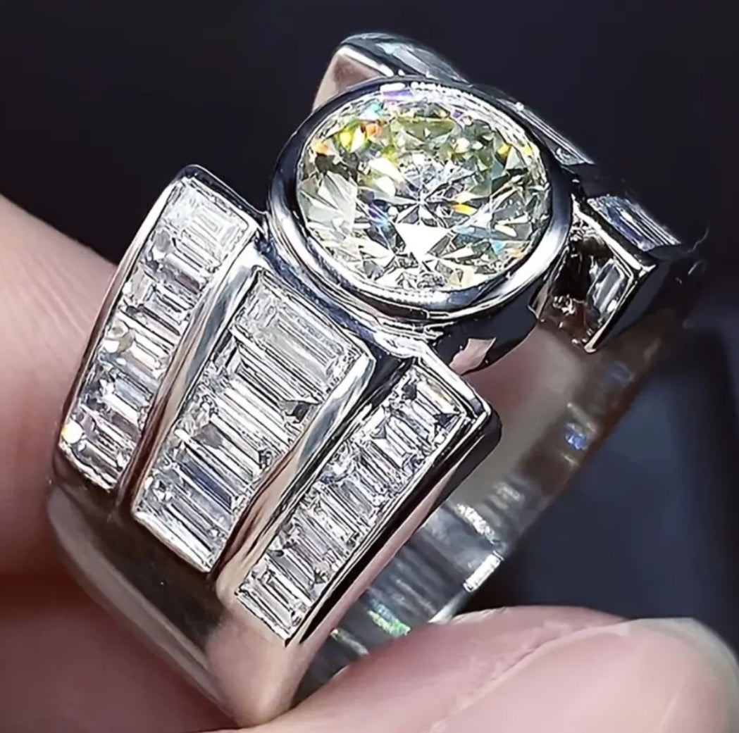 Rings Real Titanium Beautiful Round Cut Moissanite and Triangle Zirconia's