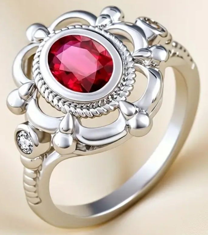 Rings 925 Sterling Silver Victorian Ruby Zirconia Style (7 M/N and 8 O/P)
