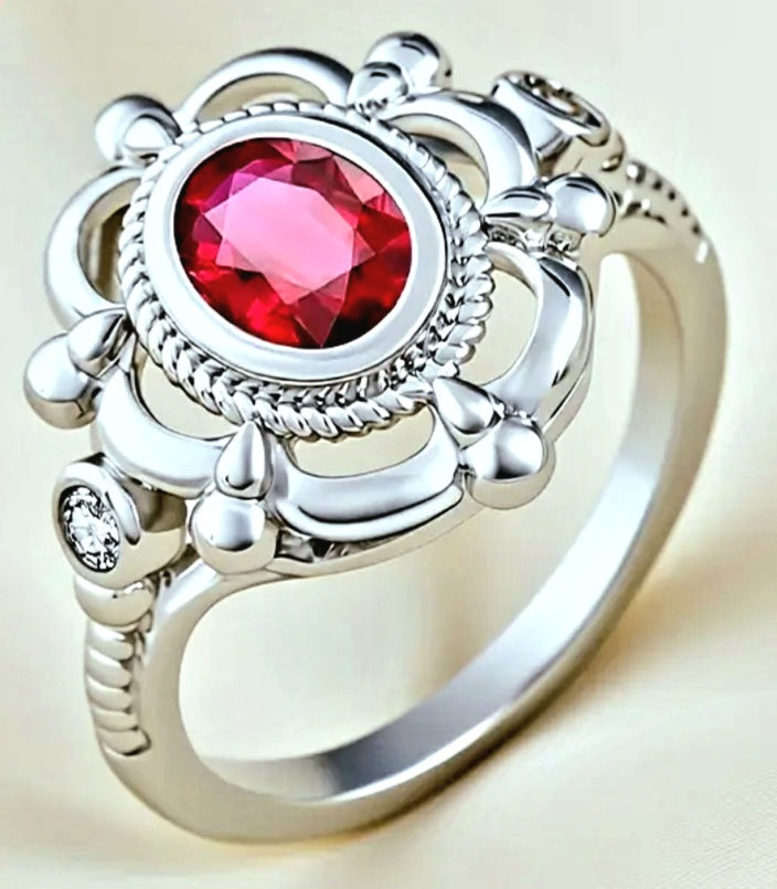 Rings 925 Sterling Silver Victorian Ruby Zirconia Style (7 M/N and 8 O/P)