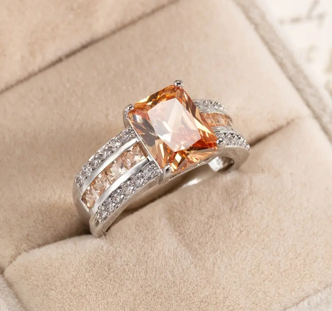 Rings 925 Silver Beautiful Champagne Stones with Zirconia's (No Tarnish)