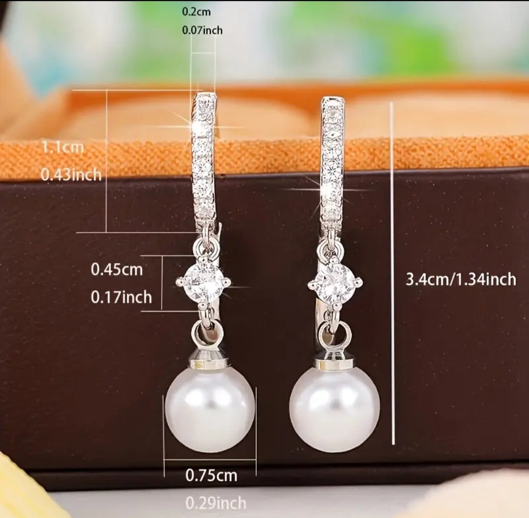 Earrings Real Titanium Pearly and Zirconia Dangling Small Hoop/Huggie