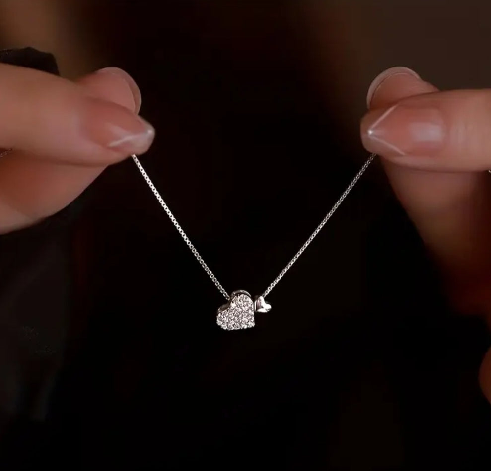 Necklaces 925 Silver Big and Small Heart Necklace Adjustable