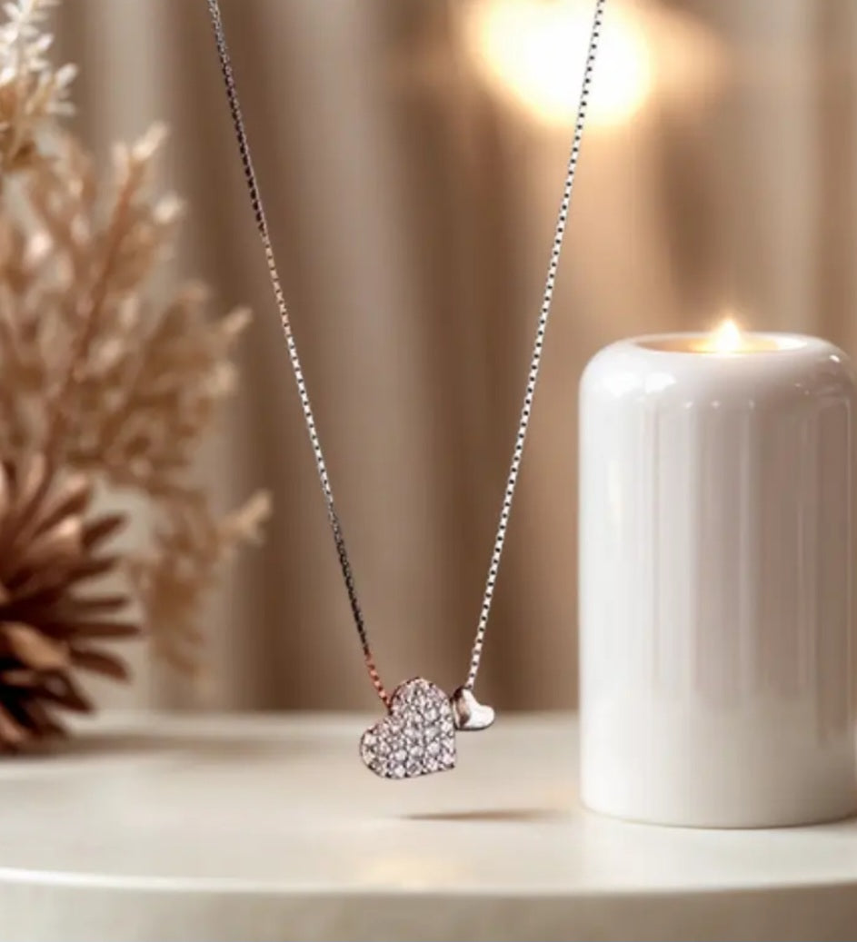 Necklaces 925 Silver Big and Small Heart Necklace Adjustable