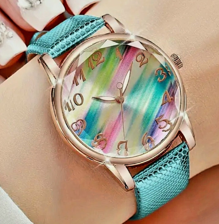 Watches Mermaid Aqua Color Quartz with Faux Leather Band Adjustable