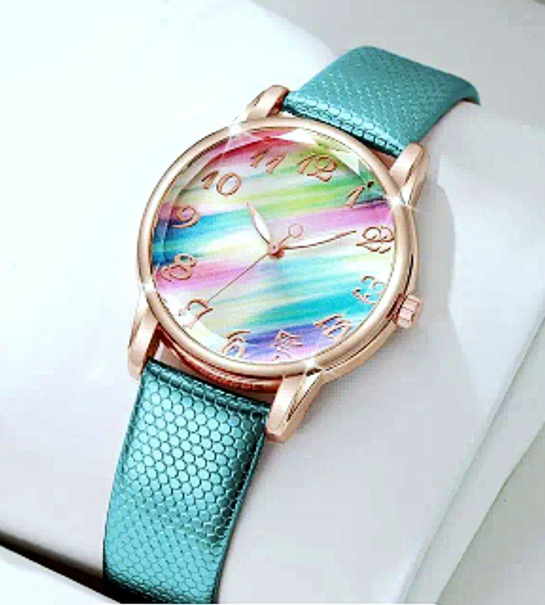 Watches Mermaid Aqua Color Quartz with Faux Leather Band Adjustable