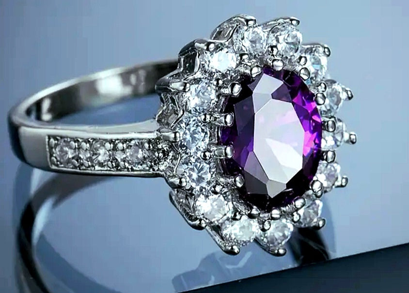 Rings Titanium Purple and White Zirconia Princess Style. No Tarnish