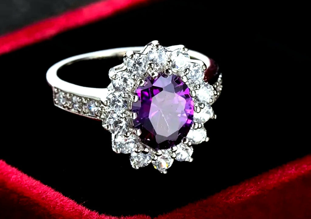 Rings Titanium Purple and White Zirconia Princess Style. No Tarnish