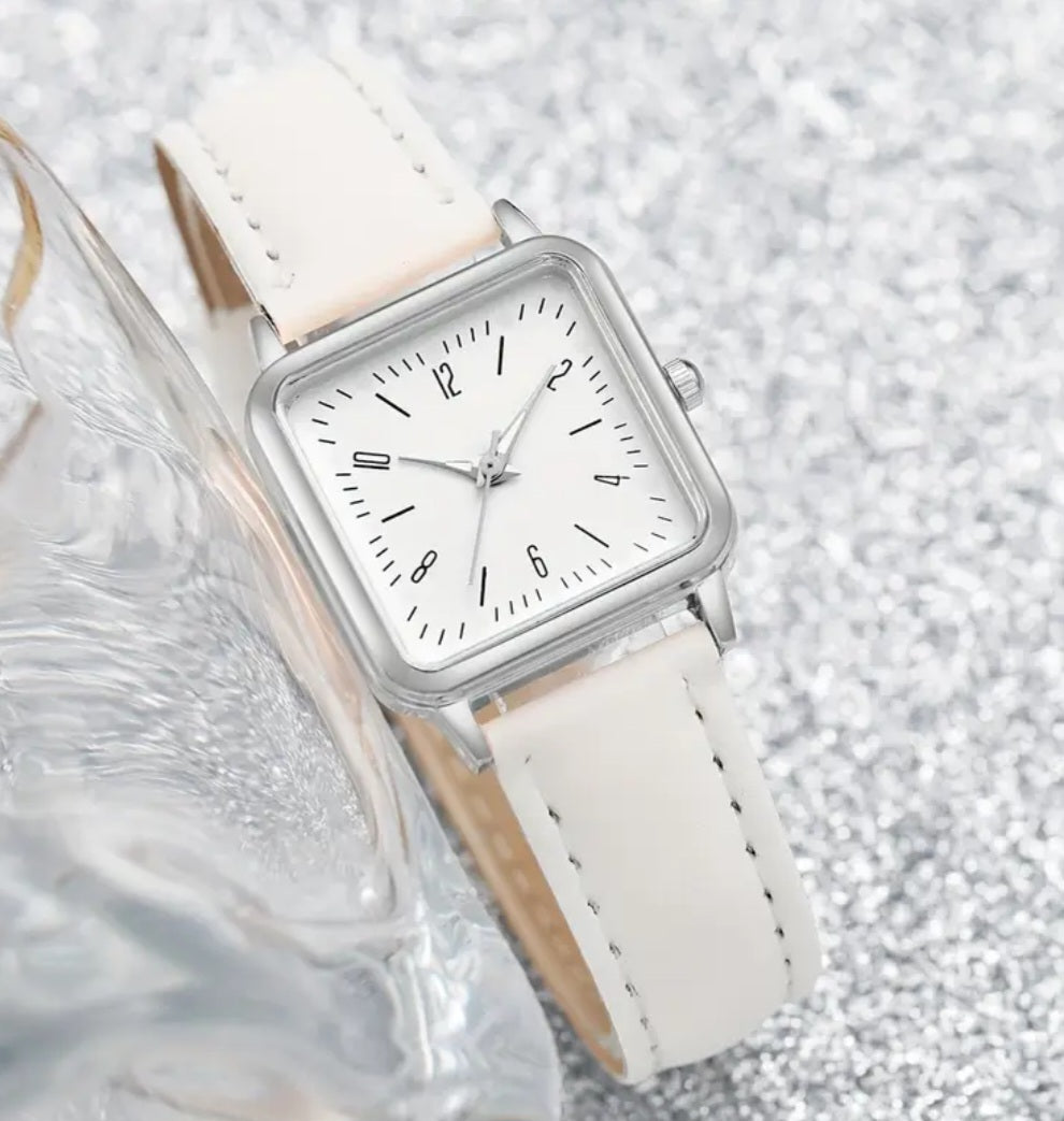 Watches Beautiful Silver Square Faces with Faux Leather Bands