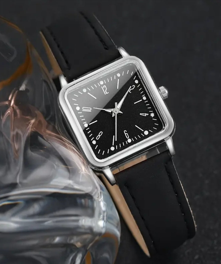 Watches Beautiful Silver Square Faces with Faux Leather Bands