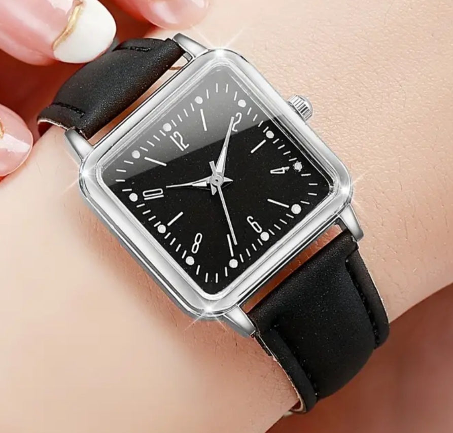 Watches Beautiful Silver Square Faces with Faux Leather Bands